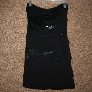 Black sequence and lace layered dress